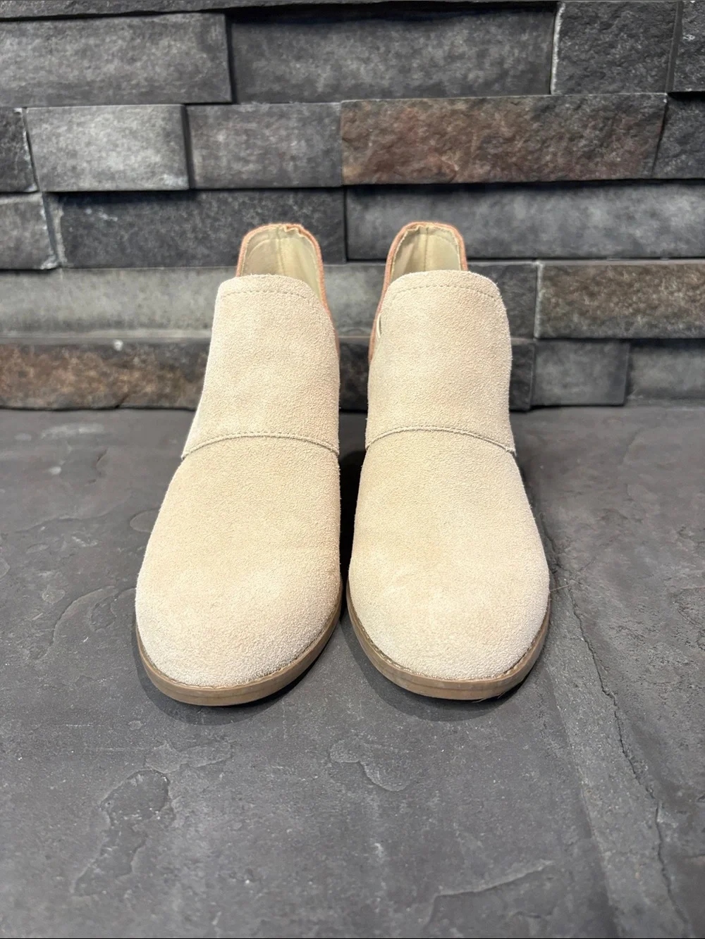 Toms Two-Tone Suede Wedge Booties w/ Cutout